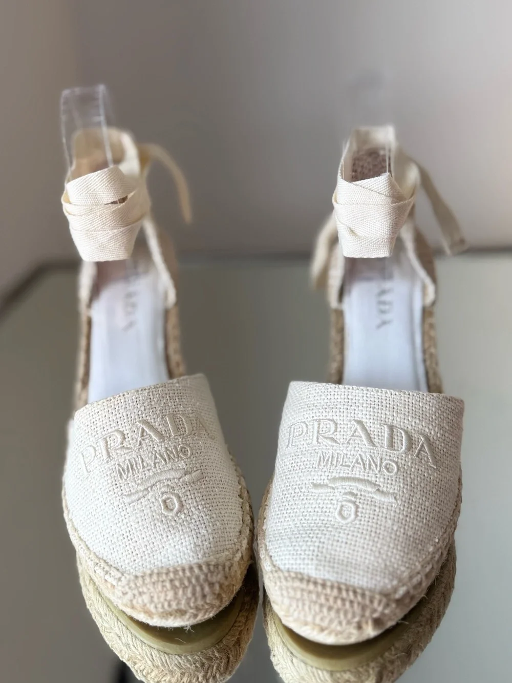 Prada Linen Espadrille Wedge Sandals $850 36